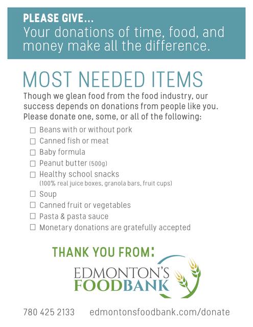 Most Needed Items by the Edmonton Food Bank